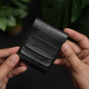 Portefeuille pour homme en cuir de vachette noir style crocodile, tout-en-un, WF Leathercraft No.101, avec porte-cartes de crédit - Product Image 4