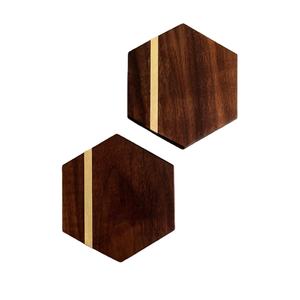 Ensemble de luxe Sous-verres artisanaux en bois et laiton incrustés chez Star Crafts India pour la maison et le bureau - Product Image 1