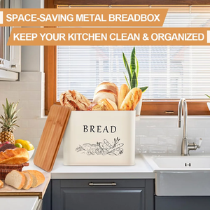 Large Iron Bread <b>Box</b> with Handles, <b>for</b> Kitchen Counter Bread <b>Box</b>, with Cutting Board Cover Bracket - Product Image 4