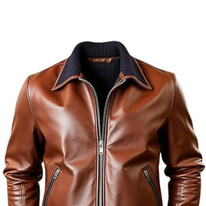 Vestes en cuir de haute qualité pour hommes, hiver, automne, col uni, personnalisé, veste pour hommes à la mode - Product Image 4