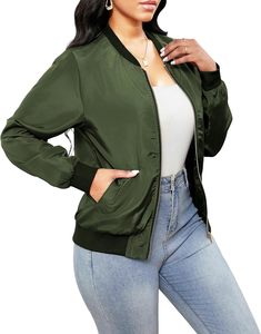 Vestes en satin à manches longues pour femmes personnalisées, décontractées, vêtements d'extérieur d'hiver légers avec poches, manteaux bombardiers avec broderie - Product Image 1