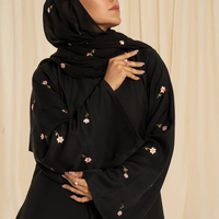 Vente en Gros 2024, Robe de Bal Modeste de Turquie pour l'Aïd, Abaya Dubaï en Organza, Robe Musulmane Femme Luxe Broderie Fleur Fantaisie Noire, Chapelle