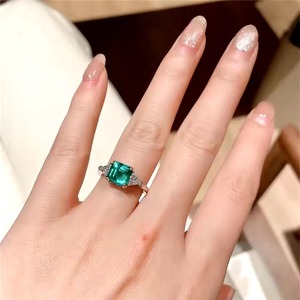 925 Sterling <b>Silver</b> Square Cut Zircon <b>Ring</b> Handmade Green Gemstone Engagement Vintage Prong Set Mehrajudin Gems MG-NU018 - Product Image 2