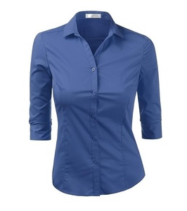 Chemise de travail pour femme à manches longues, en polyester tissé blanc uni, avec logo sur le devant, pour les occasions formelles et décontractées - Product Image 1