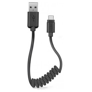 <b>Usb</b> Type C To <b>Usb</b> Type <b>A</b> Spiral Cable 0.5m Black Data Transfer Charging - Product Image 1