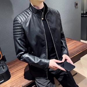 Chaqueta de cuero de lana de invierno 2024 para hombre, PU de imitación de gamuza cálida, moda con cuello levantado, chaquetas de cuero de motocicleta sólidas informales, abrigo para hombre - Product Image 5