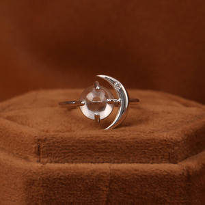 Latest Cabochon <b>Silver</b> Band With Moon Design <b>Stacking</b> Band for Engagement <b>Rings</b> Used With Lab Grown Diamonds for Wedding - Product Image 1