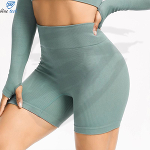 2023 personnalisé femmes entraînement Fitness Yoga ensemble couleur unie côtelé Leggings Shorts 4 pièces tenue décontracté Yoga soutien-gorge 2021 Collection - Product Image 5