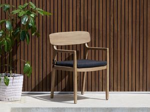 Sillas de comedor de madera de teca maciza Luhde con cojines con acabado marrón - Product Image 6