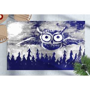 Tapis imprimé hibou bleu marine, tapis animalier, tapis de couloir, tapis en velours - Product Image 1