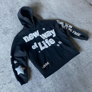 Sudadera con Capucha Personalizada OEM 2026 para Hombre, 100% Algodón de Alta Calidad, Sudadera Holgada con Estampado Puff, Color Negro - Product Image 2