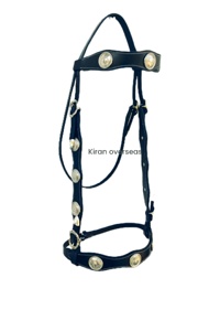 Brida de cuero portugués, hecha de arnés indio, tambor de cuero con cubierta, utilizado para montar a caballo ecuestre - Product Image 4