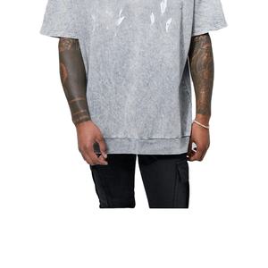 T-shirt noir oversize à épaules tombantes, effet délavé, grande taille, coton épais vintage 250 g/m², haute qualité - Product Image 5