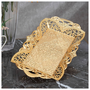 Bandeja de servicio de metal de acero inoxidable, bandeja de mesa brillante de alta calidad con forma rectangular, bandeja de lujo para decoración del hogar a la venta - Product Image 1