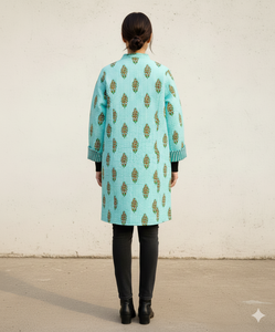 Veste en coton matelassé à imprimé floral avec décoration boutonnée, 2 poches, manches longues, respirante, pour l'automne, l'hiver et le printemps - Product Image 2