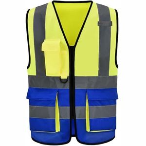 Gilet de sécurité réfléchissant à haute visibilité 100% polyester, fermeture éclair sur le devant, gilet de sécurité pas cher avec logo - Product Image 2