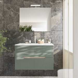 80cm <b>Suspended</b> Bathroom Cabinet in Ice Oak and Marseille Sage Green Bathroom <b>Sets</b> Product - Product Image 4