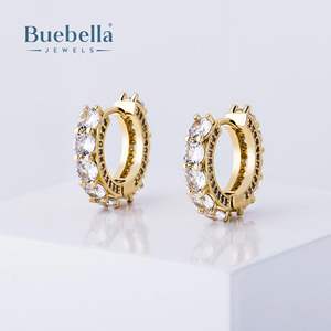 Pendientes de Aro Huggie de Plata de Ley 925 con Oro Blanco de Lujo BUEBELLA JEWELS para Hombre, Estilo Hiphop, 17x16 mm, con Diamantes Brillantes - Product Image 1