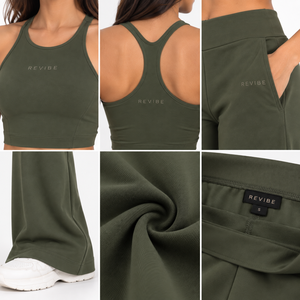 Women <b>Racer</b> Crop <b>Top</b> Relaxed Straight Leg Pants Two Piece Athleisure Set High Waist OEM Private Label Wholesale - Product Image 6