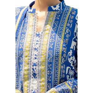 ชุดสูทคัตตาร์พิมพ์ลายสีน้ำเงินสำหรับผู้หญิงแบบ 3 ชิ้น ยังไม่ได้เย็บติดกัน - Product Image 3