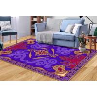 Tapis en laine imprimé Tapis volant d'Aladdin, motif patchwork, non tissé, doux avec envers en latex, violet, écologique, poils moyens