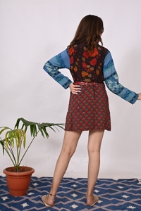 Vestido corto de seda con estampado de seda hecho a mano, Top para mujer, ropa de fiesta corta informal para niñas, minivestido Formal de noche de manga larga moderno - Product Image 5