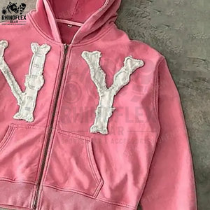 Nouveau dernier Design sweats à capuche haut 2025 nouvelle mode meilleur Design couleur unie basiques coton mélangé détresse broderie sweats à capuche pour hommes - Product Image 6