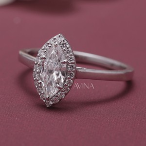 IGI Certified Marquise Cut Diamond Halo Engagement - Wedding <b>Ring</b> in 18K Yellow / Rose & White Gold - Product Image 3