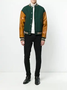 Venta al por mayor de alta calidad de lana Chenille parches botón verde de gran tamaño de la Universidad al aire libre Letterman CollegeBaseballjacket para los hombres - Product Image 4