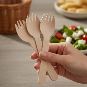 Cucharas-Tenedores Ecológicas de Madera de Abedul de 160 mm, Utensilios Desechables de Grado Alimenticio para Catering y Eventos - Product Image 6