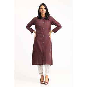 Camisa de Mujer con Rayas de Algodón Popelín Marrón, Adornada, Larga y Corta, Tallas XS a XL, Estilo Coreano, para Oficina, Otoño y Primavera - Product Image 2