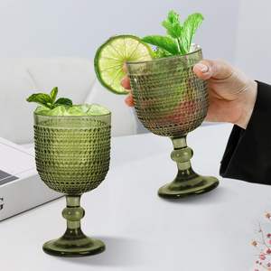 Verres à vin en verre coloré <span class=keywords><strong>de</strong></span> 12 oz en gros, verres à eau, verres à vin verts vintage pressés, verres à vin en relief - Product Image 4