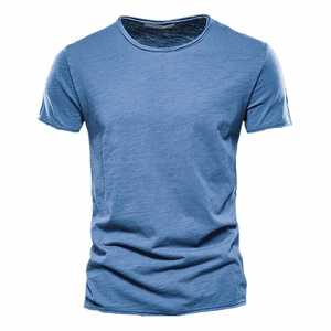 Camiseta 100% de algodón con cuello redondo para hombre, Camiseta de punto transpirable de manga corta de estilo informal, estampado sólido bordado de talla grande - Product Image 2