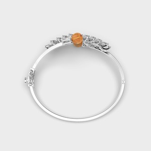 IGI Certified Lab Grown Emerald / Pear & Marquise Diamond Leaf Motif Open <b>Bangle</b> Bracelet in 9K Yellow / White / Rose <b>Gold</b> - Product Image 4