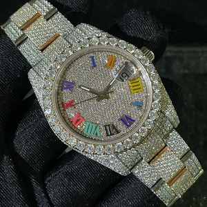 Reloj VVS de Lujo con Incrustaciones de Moissanita para Hombre, Movimiento Mecánico Automático, Diseño Negro de Alta Calidad, Pasa la Prueba del Diamante - Product Image 3