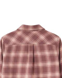 Chemisier ample à carreaux boutonné pour femme, rose mauve, manches longues, en flanelle décontractée, style tunique, vente en gros pour les tenues d'hiver - Product Image 5
