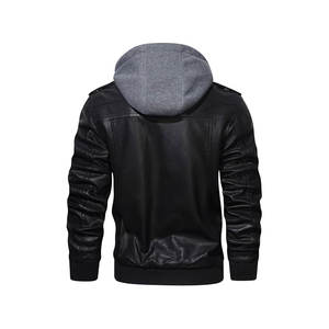 Veste en cuir PU pour homme grande taille, style vintage, col montant, fermeture éclair sur le devant, logo, technique lavée imperméable, noir pour l'automne - Product Image 5