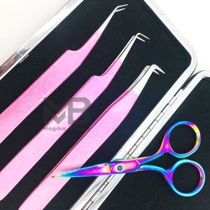 Pince à épiler d'extension de cils à prise unie enduite de couleur pailletée rose pince à épiler d'extension de marque privée en acier inoxydable japonais - Product Image 3