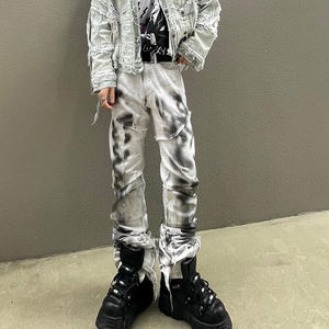 High Street Style Mens Baggy <b>Jeans</b> Cross-Hip Hop Style Loose Fit Rivet Detail <b>Womens</b> Oversized Boyfriend Denim High Washed - Product Image 1