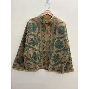 Chaqueta de Algodón con Cuello Mandarín y Bordado Floral en Terciopelo, Tejida a Mano, de Secado Rápido, Largo Regular, Manga Larga, para Mujer, Otoño, Jaipur - Product Image 1