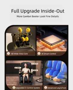 Cadeira de Massagem Corporal Completa 4D Core AI com Airbag, Rolos Duplos para Panturrilhas e Pés, Aquecimento na Cintura, Mão Biónica, Bluetooth, Fornecedor Fabricante - Product Image 4