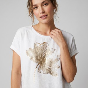 T-shirt ampia con coulisse e stampa floreale con decorazioni dorate, 50% cotone, taglia unica (taglie 38–46) - Product Image 3