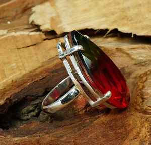 Bague en argent sterling 925 avec quartz pastèque et pierre naturelle, cadeau pour elle - Product Image 3