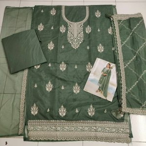 Tela de seda de Organza pura con bordado pesado con hilo de trabajo borde de corte recto PRIMERA VEZ Dray Clean moda paquistaní Salwar - Product Image 5