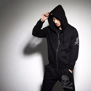 Personnalisé Nouveau Élégant Strass À Capuche Hiver Hommes Strass À Capuche Full Zip Us Thermique Hoodies 100% Coton - Product Image 4