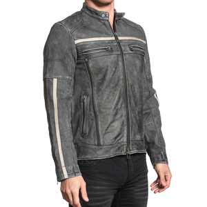 Chaqueta de moto de cuero negro genuino para jinetes con rayas rojas blindada CE chaqueta de moto de cuero de pista protegida para hombres - Product Image 6