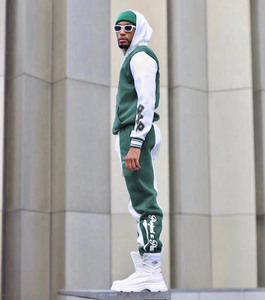 Ensemble de survêtement unisexe, jogging, vêtements de sport, sweat-shirts à capuche patchwork, broderie en chenille personnalisée, sweat-shirt et pantalon de survêtement bicolore - Product Image 6