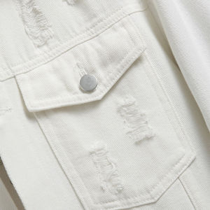 Veste en jean blanche déchirée pour homme, style streetwear urbain, vêtement d'extérieur de haute qualité - Product Image 2