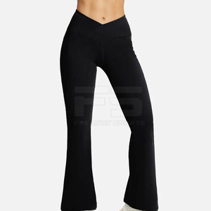 Ladies Flared Yoga <b>Leggings</b> Elastic Waist Nylon Spandex Stretch Fabric High Rise Full Length Lightweight Breathable <b>Pockets</b> - Product Image 3