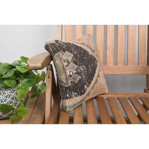 Beige Wool Kantha Patchwork <b>Pillow</b> 12x12 Inch Luxurious Vintage Embroidered Fluffy Print Rustic Throw <b>Pillow</b> for Floor Use - Product Image 2